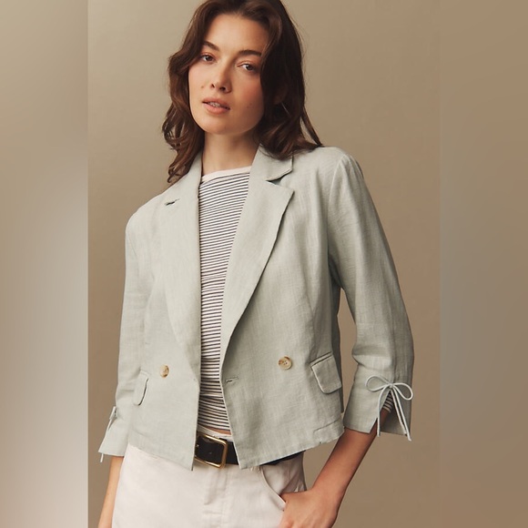NWT! Anthropologie Sky DOLAN Linen Bow Detail Blazer - Size Medium 🐬 - Picture 1 of 7